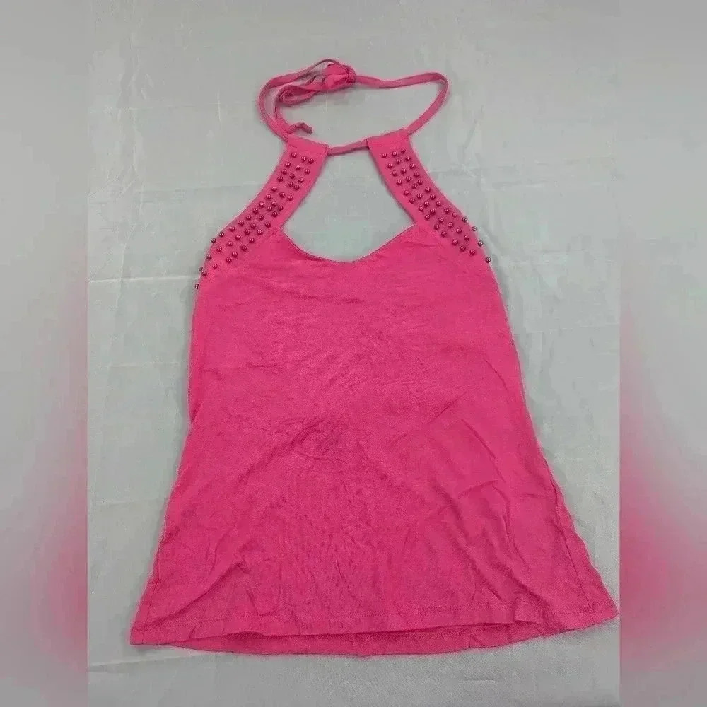 Studded Neckline Women's Size Medium Halter Top Pink Y2k Vintage Venus